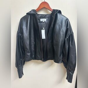 NWT Noelly  Hooded Leather Jacket